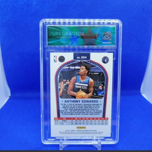 2021 Panini Chronicles Anthony Edwards Marquee Holo Green Parallel SP RC PGX 10 - Picture 3 of 3